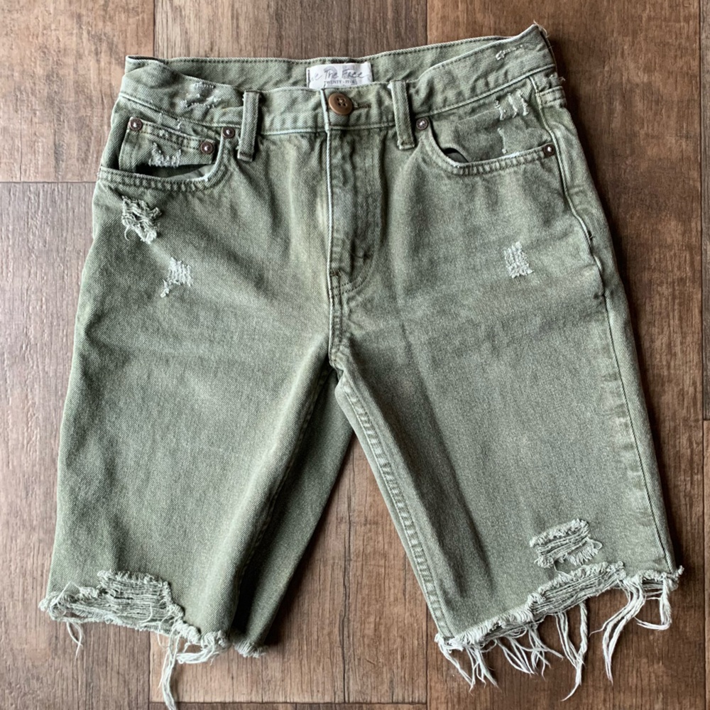 Free people we the free green denim distressed short